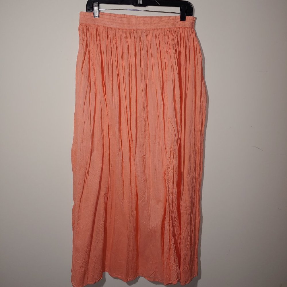 Bedford Fair Lifestyles Vintage Crinkle Maxi Skirt Size L Peach
